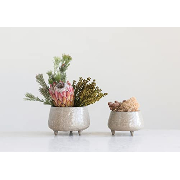 Creative Co-Op Large Stoneware Footed Cream Reactive Glaze Finish (Each one Will Vary) Pots and Planters, Tan