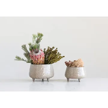 Creative Co-Op Large Stoneware Footed Cream Reactive Glaze Finish (Each one Will Vary) Pots and Planters, Tan