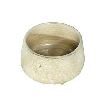 Creative Co-Op Large Stoneware Footed Cream Reactive Glaze Finish (Each one Will Vary) Pots and Planters, Tan