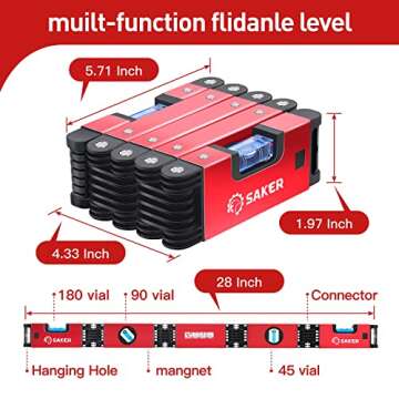 Saker Multi-function Foldable Level, 28-Inch Leveler Tool,Gifts for Men,Multi-Angle Measurement Wood...