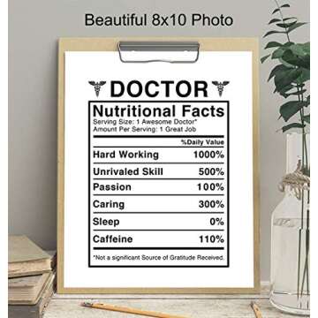 Doctor Nutritional Facts Wall Art - Funny 8x10 Room Decor, Home Decoration for Medical Clinic or Office - Unique Gift for Dr, Physician, Med Student - Unframed Poster Picture Sign Print