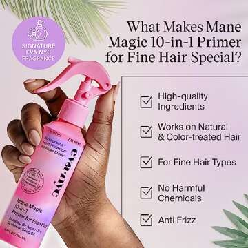 Eva NYC Mane Magic 10-in-1 Hair Primer for Fine Hair: Heat Protectant, Strengthening & Nourishing Styling Product With Sunflower Seed & Argan Oil, 5.4 fl oz