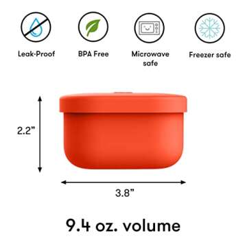 Omie OmieBox Silicone Leakproof Snack Containers To Go, Food Storage Containers with Lid, School Lunch Bento Container - BPA Free, Airtight, Dishwasher and Freezer Safe, Oven Safe - 9.4 ounces