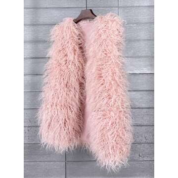 Vickstco Women's Faux Fur Long Waistcoat,Warm Fluffy Lavender Vests Stylish Jackets Coat