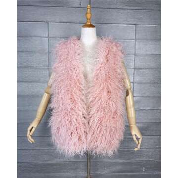 Vickstco Women's Faux Fur Long Waistcoat,Warm Fluffy Lavender Vests Stylish Jackets Coat