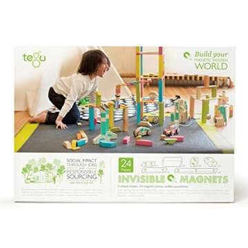 24 Piece Tegu Magnetic Wooden Block Set, Blues, 1-99 years old