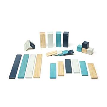 24 Piece Tegu Magnetic Wooden Block Set, Blues, 1-99 years old