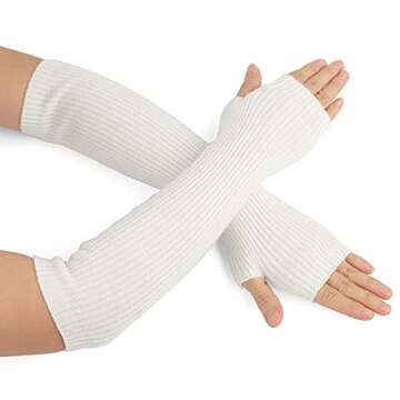 F Flammi Cashmere Blended Arm Warmer for Women Winter Fingerless Gloves Knit Mitten Gloves Wrist War...