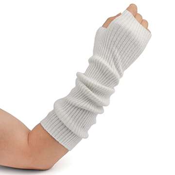 F Flammi Cashmere Blended Arm Warmer for Women Winter Fingerless Gloves Knit Mitten Gloves Wrist Warmer with Thumb Hole