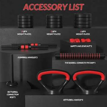 Fitvids 60LB 4-in-1 Portable Changeable ​Adjustable Dumbbell​ Set Barbell​ Set and Kettlebell Set with Adjustable Weights