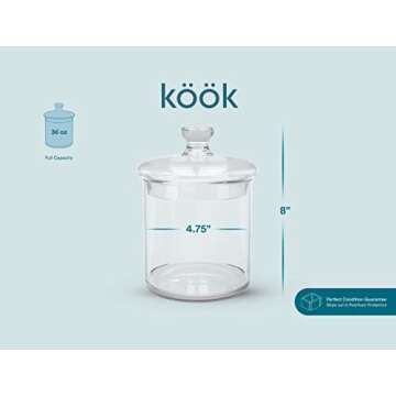 Kook Glass Apothecary Jar Set, Kitchen Storage Containers, Bathroom Jars, 36 Ounce, Set of 2