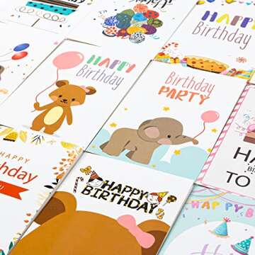 feela Birthday Cards Bulk, 160 Pack 40 Designs Happy Birthday Card Assortment Box with 160 Blank Envelopes 168 Pieces of Stickers 6 Washi Tapes, 4 X 6 Inches Greeting Cards For Girls Family Friends