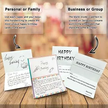 feela Birthday Cards Bulk, 160 Pack 40 Designs Happy Birthday Card Assortment Box with 160 Blank Envelopes 168 Pieces of Stickers 6 Washi Tapes, 4 X 6 Inches Greeting Cards For Girls Family Friends