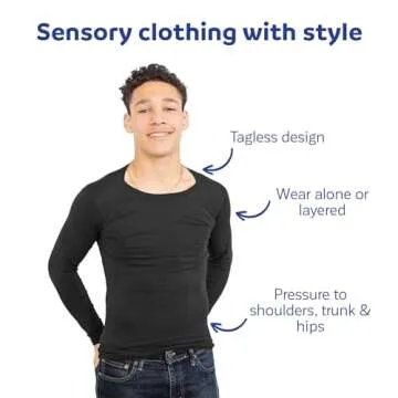 Fun and Function Sens-ational Hip Hugging Tee - Long Sleeve Compression Shirt for Boys & Girls - Sensory Compression Shirt for Kids & Teens - Navy - X-Small