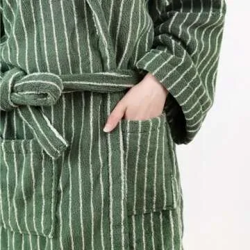 Coastal Striped Bathrobe Hooded Robe, Vintage Aesthetic 100% Cotton Robe, Unisex Luxury Soft Ultra A...