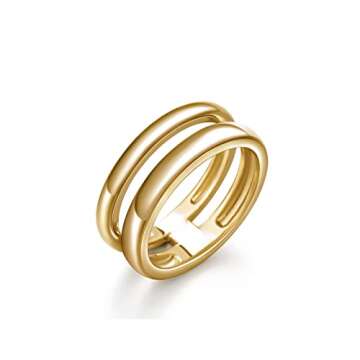 Drawelry Thick Stacked Wedding Ring: 18K Gold Plated Unisex Band Engagement Anniversary Hip hop Stat...