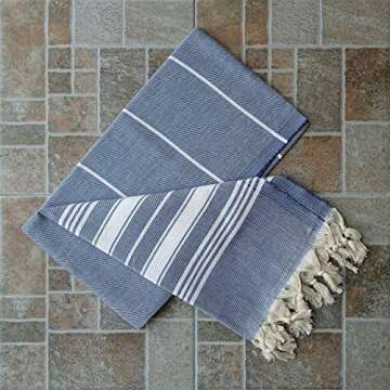 Dandelion - Basic Pattern - 100% Naturally-Dyed Cotton Turkish Towel Peshtemal - 71x39 Inches - Jean Blue