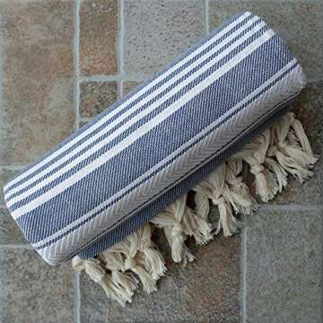 Dandelion - Basic Pattern - 100% Naturally-Dyed Cotton Turkish Towel Peshtemal - 71x39 Inches - Jean Blue