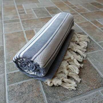 Dandelion - Basic Pattern - 100% Naturally-Dyed Cotton Turkish Towel Peshtemal - 71x39 Inches - Jean Blue