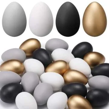 Gejoy 24 Pcs Easter Speckled Eggs Neutral Plastic Fake Chicken Eggs 2.36 Inch Neutral Easter Decor Pastel Bowl Vase Fillers Spring Decorations for Home Table DIY Craft (Minimal)