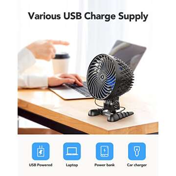 USB Desktop Small Fan, Stepless Speed Adjustment with Multiple Speed Levels, Portable Plug-in Personal Mini Fan,Quiet Powerful Airflow,Suitable for Office Home Dormitory Bedroom, 4.9 Feet Long Cable