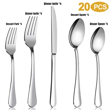 MASSUGAR 20-Piece Stainless Steel Silverware Set Service for 4