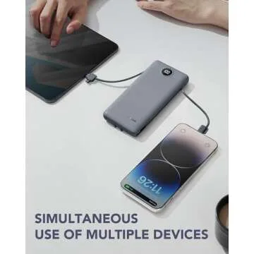 VRURC Portable Charger Built-in Cables and AC Wall Plug, USB C Power Bank 10000mAh, Portable Phone Charger Compact Lightweight External Battery Pack for Smart Phones, Tablets etc-Grey