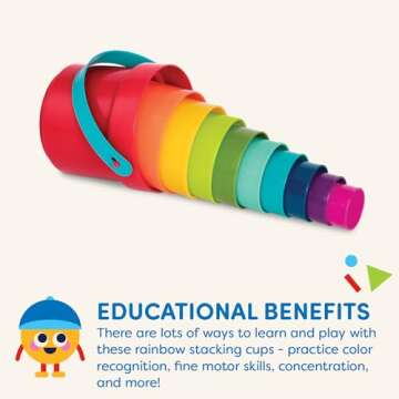 Battat – Stacking Toy – Educational & Dexterity Toy – Nesting Cup Playset – Water & Beach Toys – 18 Months + – Stack Up Cups, Medium, 10 pieces set
