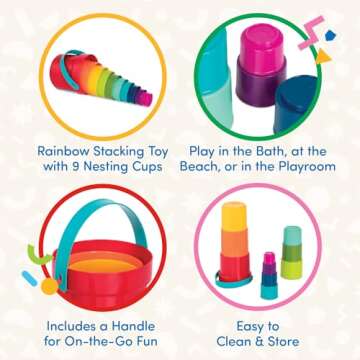 Battat – Stacking Toy – Educational & Dexterity Toy – Nesting Cup Playset – Water & Beach Toys – 18 Months + – Stack Up Cups, Medium, 10 pieces set