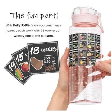 BellyBottle Pregnancy Water Bottle Tracker – Pregnancy Must Haves – Pregnancy Gifts for Expecting Mom – Pregnancy Essentials Nausea Relief – Weekly Stickers + Straw + BPA Free + Pink