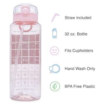 BellyBottle Pregnancy Water Bottle Tracker – Pregnancy Must Haves – Pregnancy Gifts for Expecting Mom – Pregnancy Essentials Nausea Relief – Weekly Stickers + Straw + BPA Free + Pink
