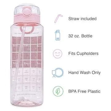 BellyBottle Pregnancy Water Bottle Tracker – Pregnancy Must Haves – Pregnancy Gifts for Expecting Mom – Pregnancy Essentials Nausea Relief – Weekly Stickers + Straw + BPA Free + Pink