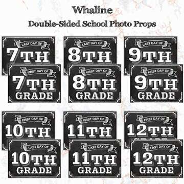 Whaline Back to School Signs, 16 Grades First Day & Last Day Sign, Reversible Chalkboard Style Paper Photo Sign from Preschool to College for Girl Boy