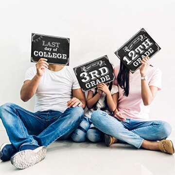 Whaline Back to School Signs, 16 Grades First Day & Last Day Sign, Reversible Chalkboard Style Paper Photo Sign from Preschool to College for Girl Boy
