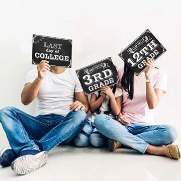 Whaline Back to School Signs, 16 Grades First Day & Last Day Sign, Reversible Chalkboard Style Paper Photo Sign from Preschool to College for Girl Boy