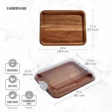 Farberware Acacia Cutting Board with Locking Lid Compartments