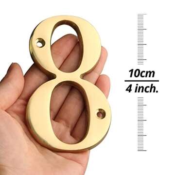 HASWARE House Number Sign 4 inch (10 cm) Polished Brass Finish Stylish Curvy Modern Door Numbers Sig...
