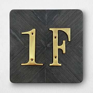 HASWARE House Number Sign 4 inch (10 cm) Polished Brass Finish Stylish Curvy Modern Door Numbers Signage Plaque Street Home Address Numerals(5, Brass)