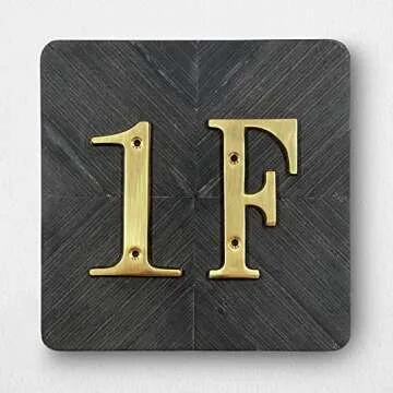 HASWARE House Number Sign 4 inch (10 cm) Polished Brass Finish Stylish Curvy Modern Door Numbers Signage Plaque Street Home Address Numerals(5, Brass)