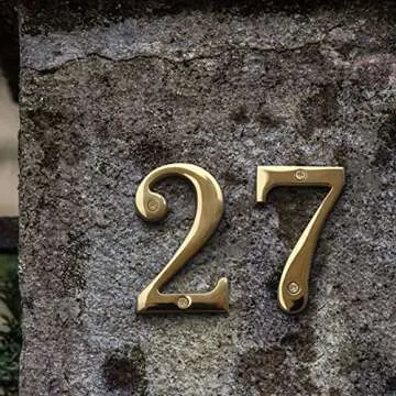 HASWARE House Number Sign 4 inch (10 cm) Polished Brass Finish Stylish Curvy Modern Door Numbers Signage Plaque Street Home Address Numerals(5, Brass)