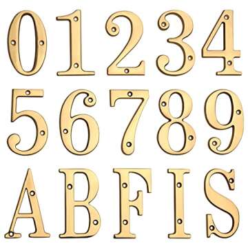 HASWARE House Number Sign 4 inch (10 cm) Polished Brass Finish Stylish Curvy Modern Door Numbers Signage Plaque Street Home Address Numerals(5, Brass)