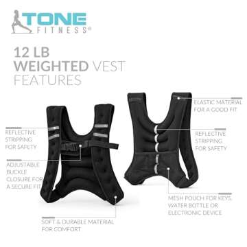 Tone Fitness Black Weighted Vest, 12 Lbs