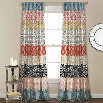 Lush Decor Bohemian Stripe Window Curtain Panels, Pair, 52" W x 84" L, Turquoise & Orange - Colorful...