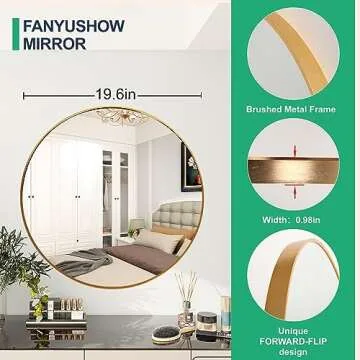 FANYUSHOW Gold Round Mirror - Stylish 19.6 Inch Design