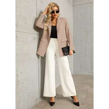 Womens Work Casual Oversized Blazers Long Sleeve Open Front Office Business Jackets Khaki
