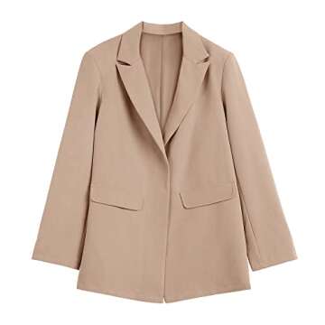 Womens Work Casual Oversized Blazers Long Sleeve Open Front Office Business Jackets Khaki