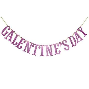 Happy Galentine's Day Glitter Banner, Valentine's Day Banner, Galentine, Valentine Party Decorations (Pink)