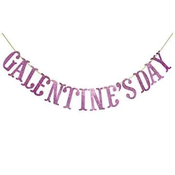 Happy Galentine's Day Glitter Banner, Valentine's Day Banner, Galentine, Valentine Party Decorations (Pink)
