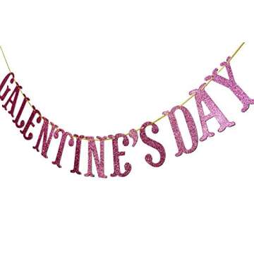 Happy Galentine's Day Glitter Banner, Valentine's Day Banner, Galentine, Valentine Party Decorations (Pink)