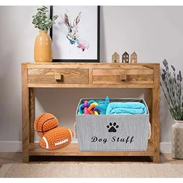 Morezi Canvas Pet Toy and Accessory Storage Bin, Basket Chest Organizer - Perfect for Organizing Pet Toys, Blankets, Leashes and Food - Grey
